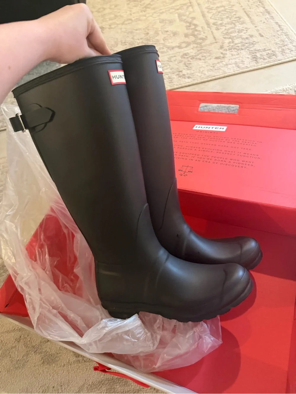 Hunter Red Gift Box with Black Boots Inside